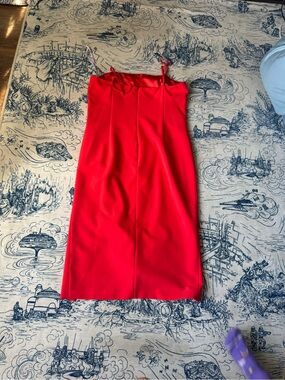 Bardot Red Satin Slip Dress with Thin Straps
